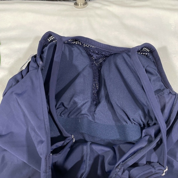 NWT Aqua Green [ Plus 20W‎ ] Crochet High Neck One Piece Swimsuit Navy - Picture 12 of 12